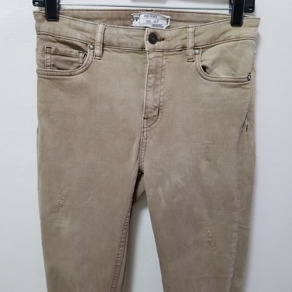 Free People Women Jeans Beige Raw Fringe Cropped Skinny Pants Sz 27 Distressed - Picture 2 of 13